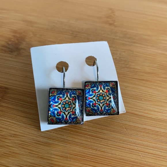 Vibrant Mosaic Square Earrings - Picture 3 of 3